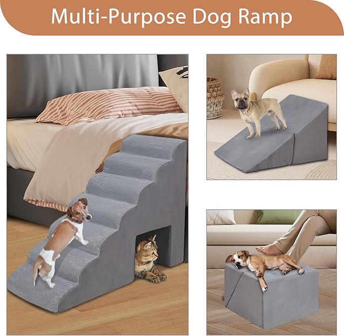 Dog Stairs for High Beds, A.FATI 34inch 7-Step Foam Pet Stairs with Washable Cover, Non-Slip Dog Stairs for Small Old Medium Large Dogs Cats, 33D Foam Balanced -Tier Ladder for Old Dogs/Cats