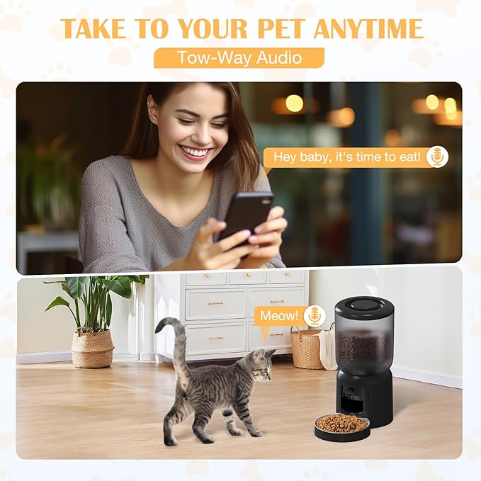 Automatic Cat Feeder with 2K HD Camera, 2.4/5G WiFi 6L Pet Feeder Automatic for Cats & Dogs, Dog Automatic Feeder APP Control, Programmable Cat Food Dispenser with Night Vision,Two-Way Audio (Black)