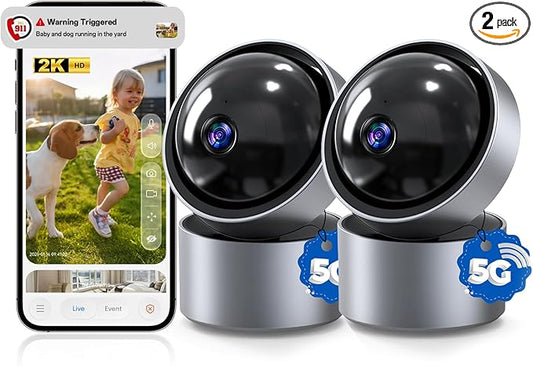 Indoor Camera - Security Camera Indoor 5G&2.4G WiFi Cameras for Home Security Instant 911 Alert, Pan/Tilt Baby Monitor/Dog/Pet Camera AI Motion Detection Night Vision, Speaker, US Cloud Storage 2Pack