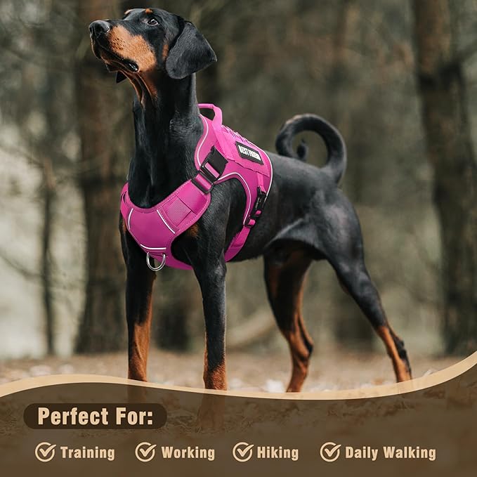Tactical Dog Harness for Large Dogs,No Pull Military Dog Vest with Handle,Reflective Heavy Duty Pet Harness for K9 Working Walking Hiking Training Pink XL