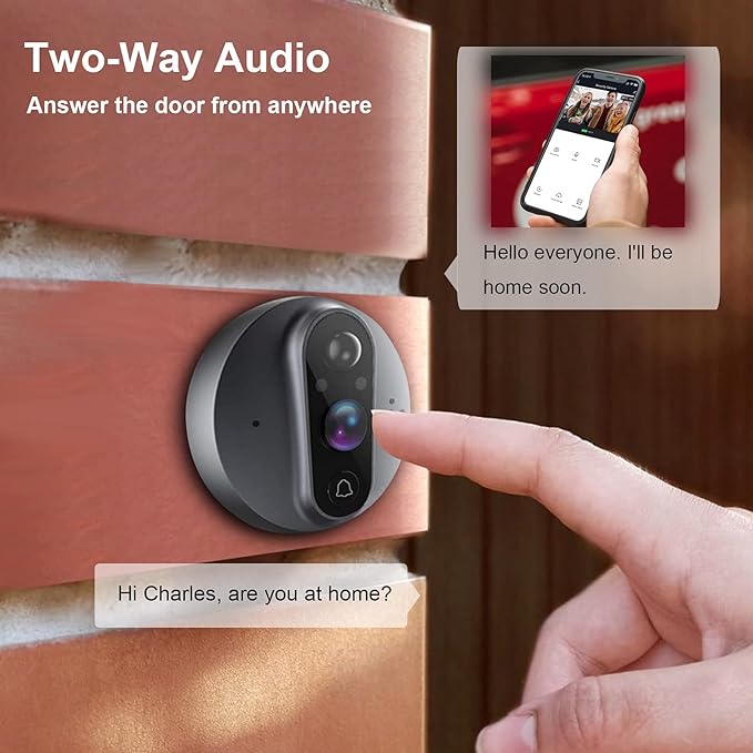ANJIELO SMART Peephole Camera, WiFi Video Doorbell Camera with Chime, Motion Detection, Night Vision, 2-Way Audio, Cloud Storage, 4.3 Inch LCD Screen Monitor, No TF Card Included