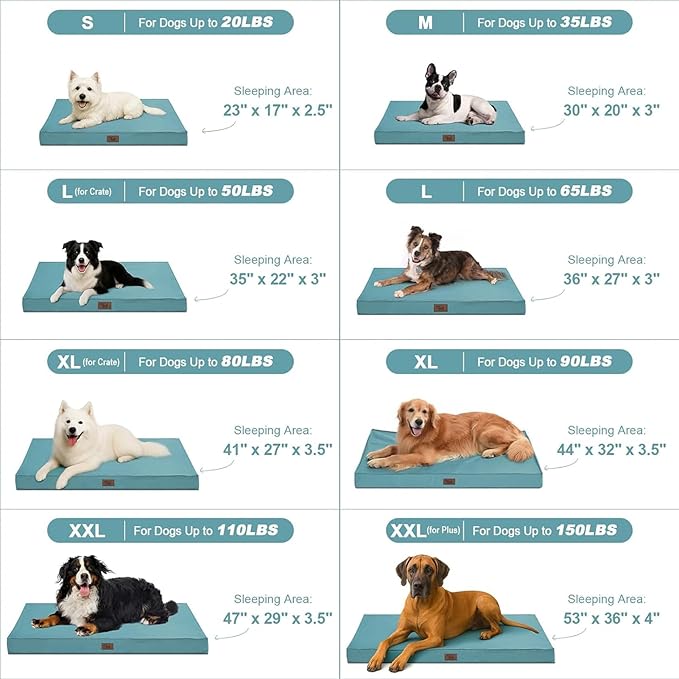 Outdoor Orthopedic Dog Bed, Waterproof Dog Bed for Large Dogs 36x27 Inch, Egg Crate Foam Pet Mat with Washable Removable Oxford Cooling Cover, Light Blue