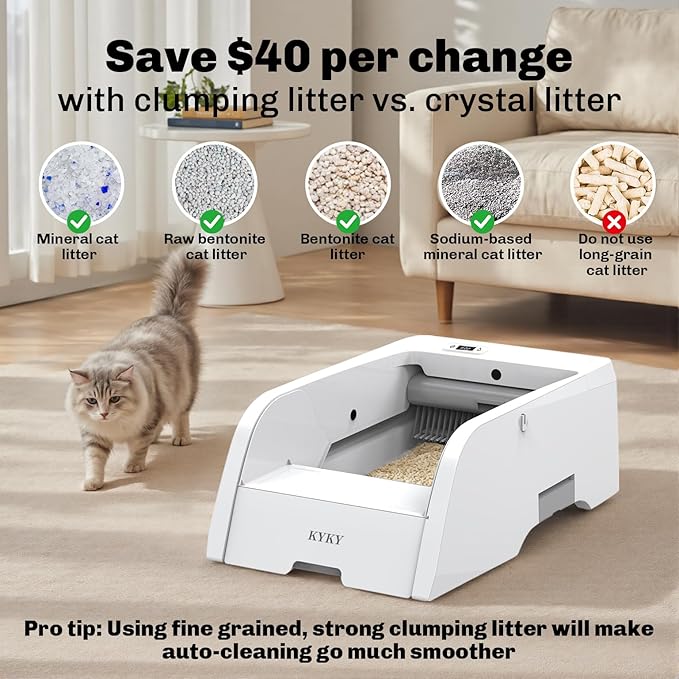 Self Cleaning Litter Box, Upgraded Automatic Cat Litter Box Self Cleaning with APP Control, Large Open Design for Single/Multiple Cats, Anti Pinch and Odorless(with Lid)
