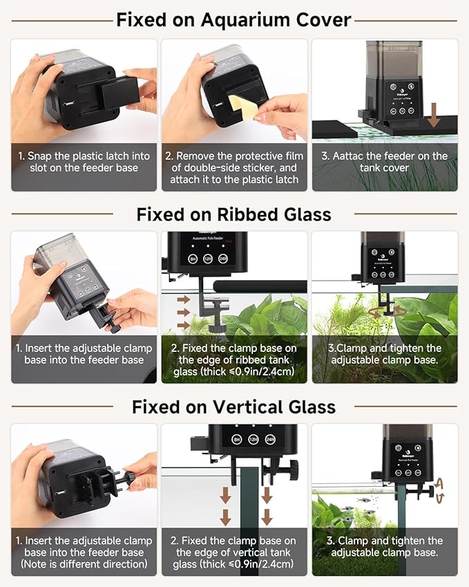 fishkeeper Automatic Fish Feeder for Aquarium - 320ML Large Capacity Adjustable Fish Feeder Automatic Dispenser with Timer for Vacation, Weekend or Daily Use, Three Fixed Methods