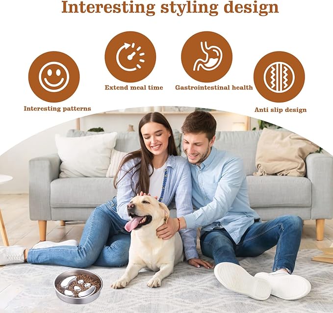 Stainless Steel Slow Feeder Dog Bowls – Non-Slip Metal Dog Bowl for Large & Medium Breeds, Puppy Puzzle Feeder – 2 Cup Capacity for Small to Big Pets – Durable Slow Feed Dog & Cat Food Dish