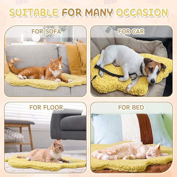 3 Pack Self Warming Cat Dog Bed Leaf Shape Self Heating Pet Mat Non Electric Washable Thermal Sleeping Pad Plush Heated Pet Mat for Crate Floor Indoor Outdoor(Light Yellow,Medium-18 x24)
