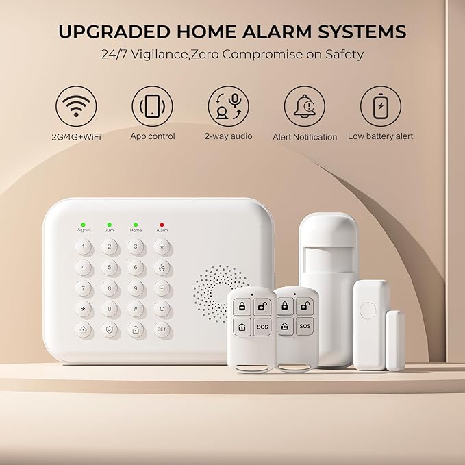 PGST Smart Alarm System for Home Security,Wireless Home Security System with DIY Door/Motion Sensors,4G SMS/Tuya APP Alerts,Work with Alexa,24/7 Instant Monitoring,20 Pieces Kit for Home,Kids Safety