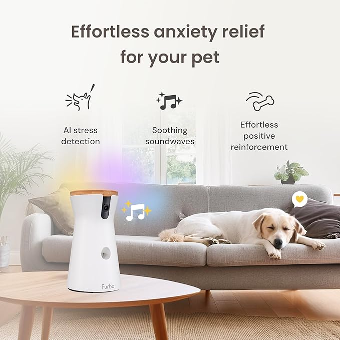 Furbo 360° Dog Camera - Unlock with Paid Plan: Home Security & Dog Safety Alerts, Rotating Pet Treat Dispenser w/ 2-Way Speaker, Smart Indoor Cam w/Phone App (3mo Minimum Subscription Required)