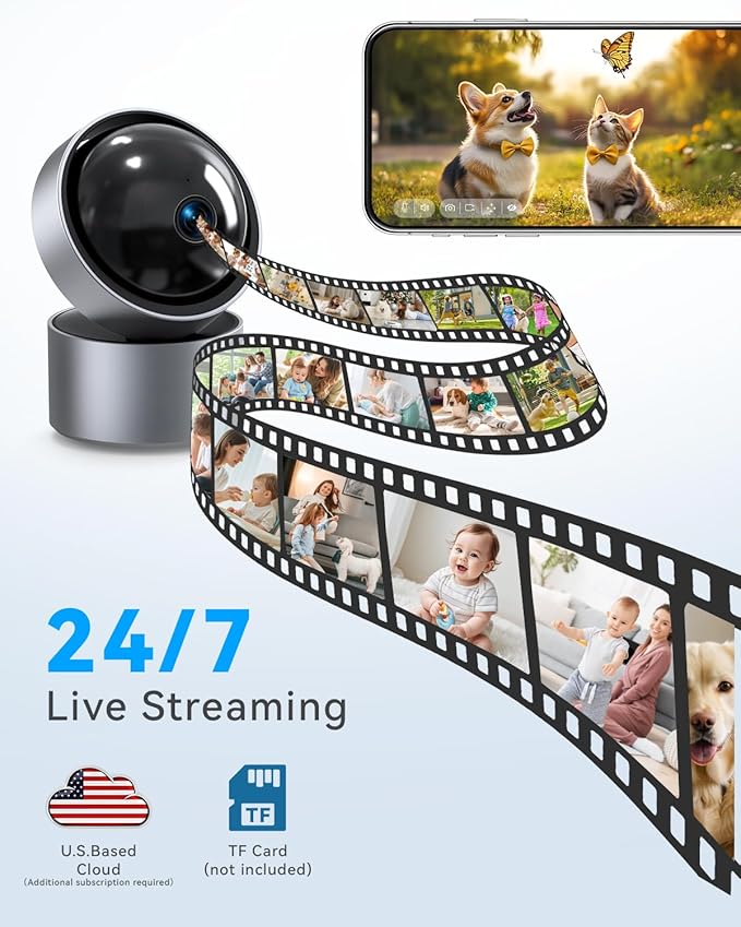 Security Camera Indoor - AI descriptive Notification, 2.4G&5GWIFI 2K Smart Security Camera | U.S. Cloud | 911 Emergency Dispatch | Simple 5-Min Setup,2-Way Audio,AI Smart Detection