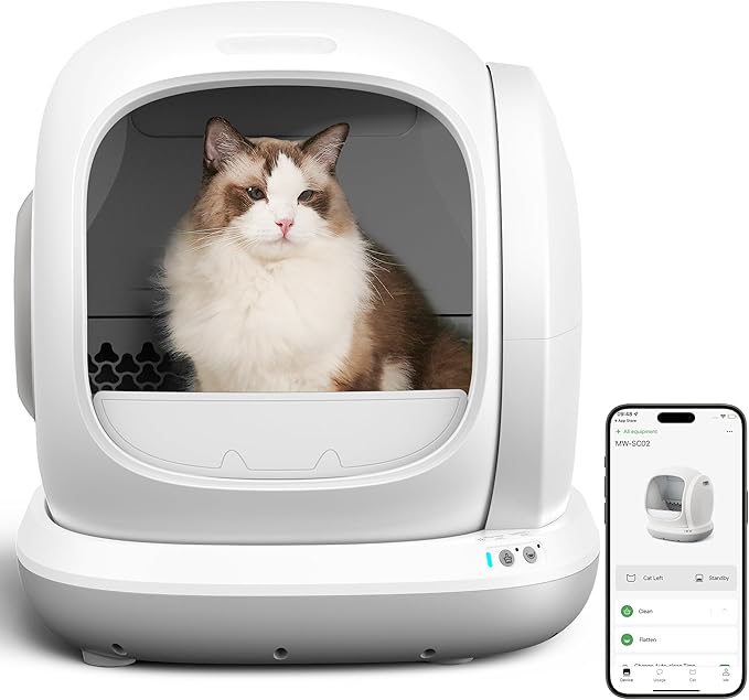 Meowant Self Cleaning Cat Litter Box - Open-Top Automatic Litter Box with APP, 0 Risk of Stuck Cats, Safer Automatic Litter Boxs, Low Entrance for Multiple Cats