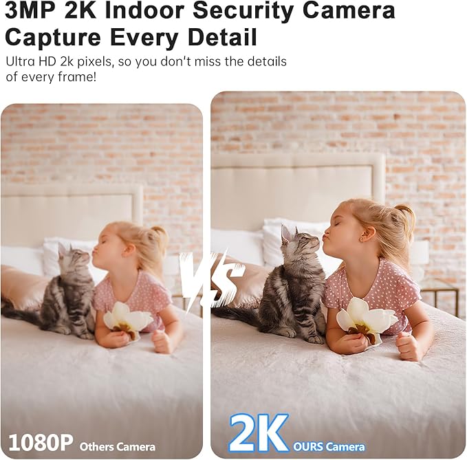 2K Indoor Security Camera, 5G&2.4G WiFi Cameras for Home Security, 360°Pan/Tilt Baby/Dog/Pet Camera, 911 Emergency, 2-Way Talk, AI Descriptive Notification, Color Night Vision, US Based Cloud, 2Pack