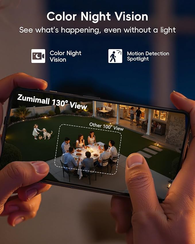 ZUMIMALL Security Cameras Wireless Outdoor with Magnetic Mount, 2K Outdoor Camera Wireless, 2.4G WiFi Battery Cameras for Home Security Indoor,3MP Color Night Vision/130° View/2-Way Talk/SD/Alexa