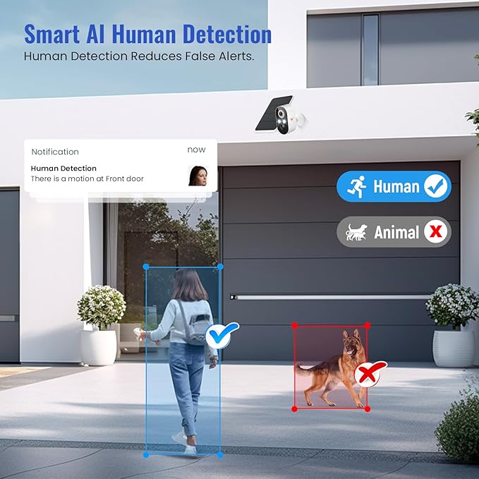Solar Security Camera Wireless Outdoor, Battery Powered WiFi Camera for Home Surveillance, AI Human Detection, 2-Way Talk, Color Night Vision, Cloud Storage, Weather Resistance (2-Pack)