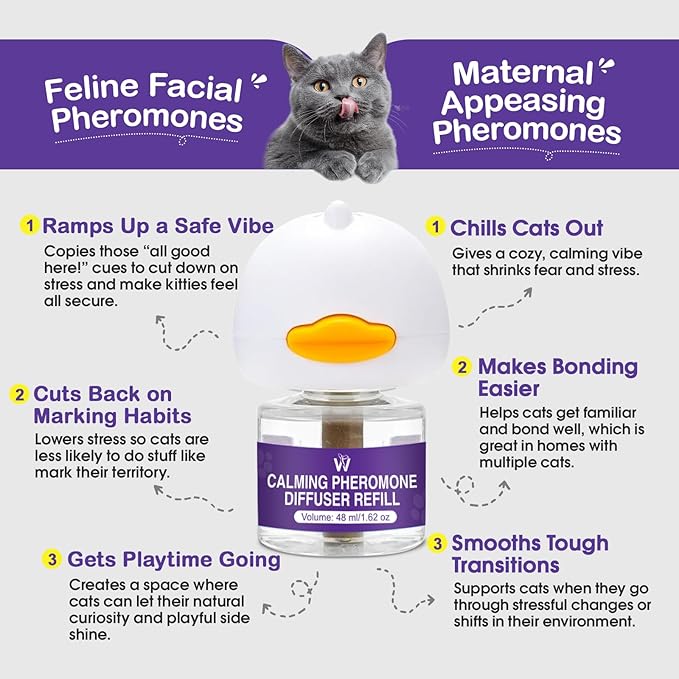 Cat Calming Diffuser Premium Cat Pheromones Calming Diffuser Effectively Relieve Anxiety Stress Aggression Cats Refill Reduce Fighting Spraying and Scratching Calm Relaxing Plugin 800 sq ft Coverage