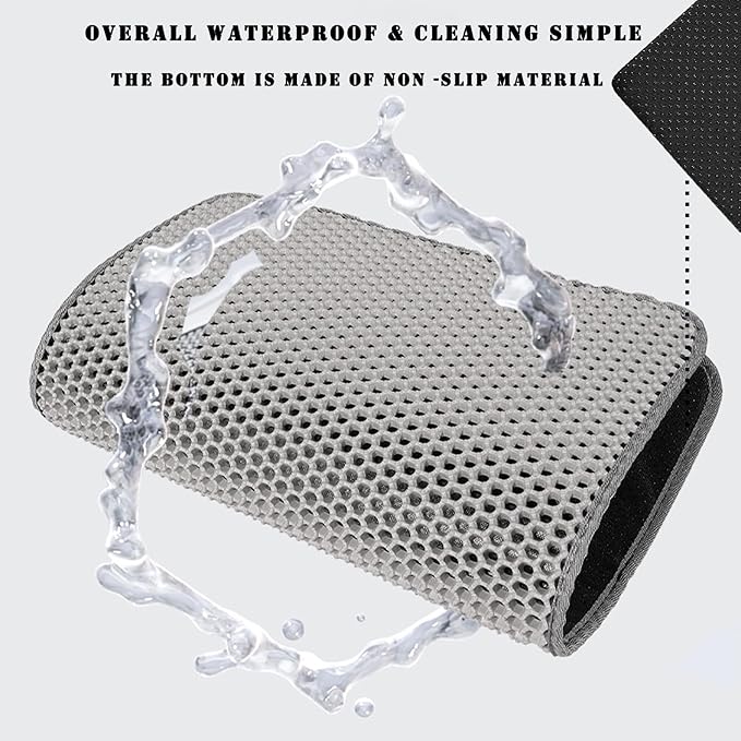 HCY&WLD Cat Litter Mat, 45x26/35x24/30x22/24x18 Inch Double Layer Cat Litter Box Mat, EVA Non-Slip, Waterproof Urine Proof Cat Litter Catcher Mat, Easy Clean Scatter Control (24x18 Inch, Khaki)