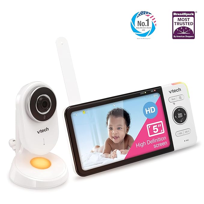 VTech VM818HD Baby Monitor, 5" 720p Screen, Night Light, 110-degree Wide-Angle True-Color DayVision, HD No Glare NightVision, 1000ft Range, 2-Way Talk, Secure Transmission No WiFi