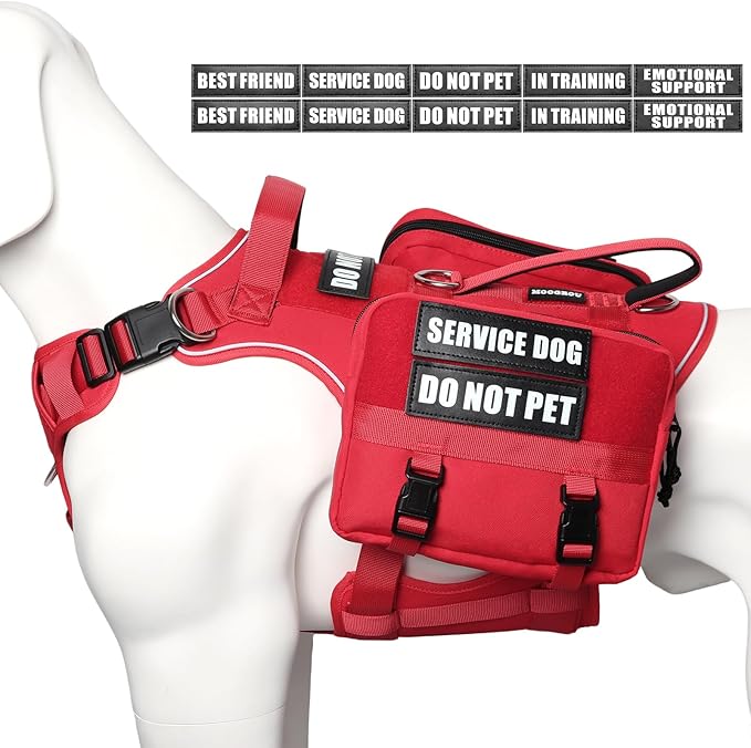 Service Dog Vest with Pockets,Medium Dog Harness and Removable Backpack for Training Hiking,Pet Vest with Handle&Molle System for Patches,Red M