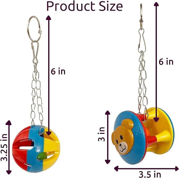 SIMENA Parrot Ball Toy with Bell, Cage Hanging Accessories for Medium to Large Birds, Interactive Toys for Birds, Cat Ball Toy (Bear, Set of 1)