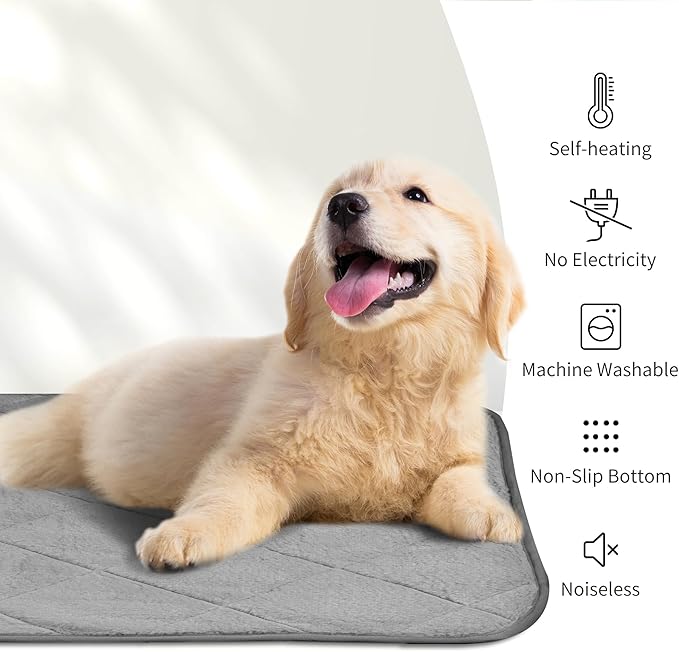 NWK Fluffy Self Warming Cat Mat, Cat Blanket, Thermal Dog Mat, Washable, Non-Slip Bottom for Sofa & Crate & Kennel & Car Seat (Misty Gray, X-Large (45'' X 28'' X 0.4''))