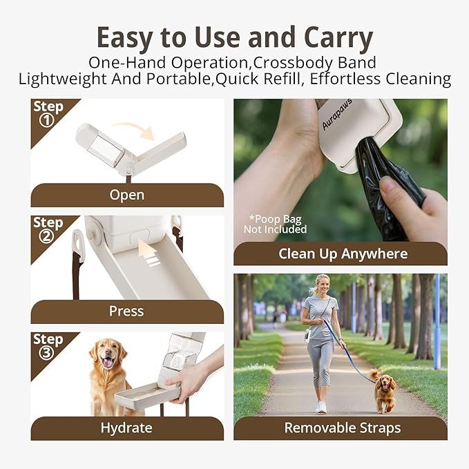 Dog Water Bottle, Portable Water Dispenser, Foldable Dog Bowls, Leak-Proof Pet Water Bottle with Poop Bag Dispenser, Puppy Essentials for Dogs On The Go Walking Hiking Travel, 13.5oz