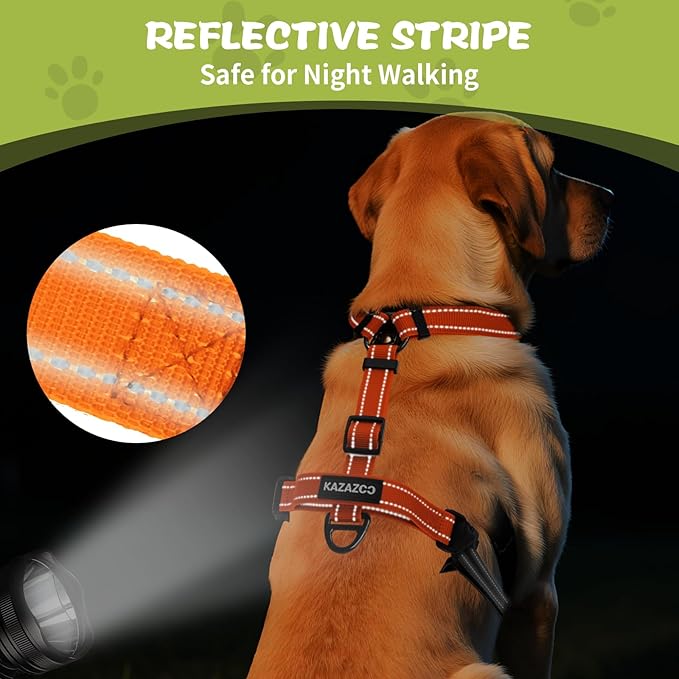 No-Pull Harness,Y-Shaped Design,Buckle-Neck Balance Harness with Reflective Stitching, Ideal for Dog Training and Night Walking, Padded Handle, Durable High-Tensile Nylon-Orange-S