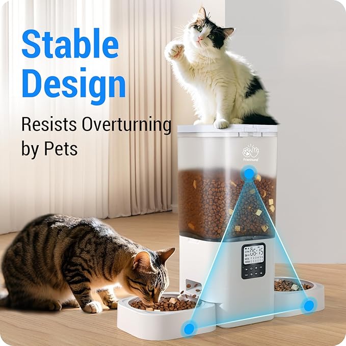 Timed Automatic Cat Feeder 2 Cats with Slow Feed: Dual Automatic Dog Feeder with Information Visualization, Programmable Cat Food Dispenser for Multiple Pets,Detachable for Easy Clean-29 Cup