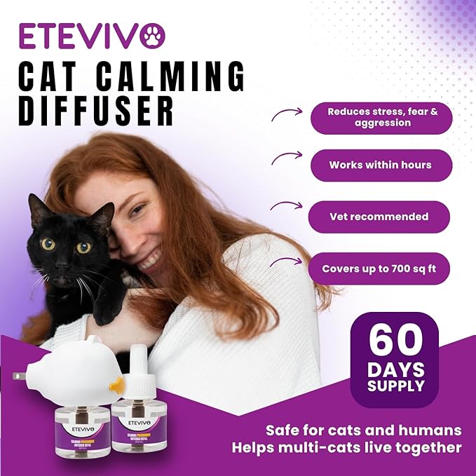 Cat Pheromones Calming Diffuser Cat Anxiety Relief Pheromones for Cats Promotes Well-Being & Comfort Cat Calming Diffuser with 2 Refills 60 Days Long Lasting Serenity