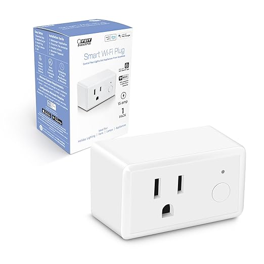 Feit Electric WiFi Work with Alexa and Google Home, Feit App, No hub required, Remote Control From Anywhere 15 Amp Smart Outlet Plug, Indoor, 120 volts, Plastic, White
