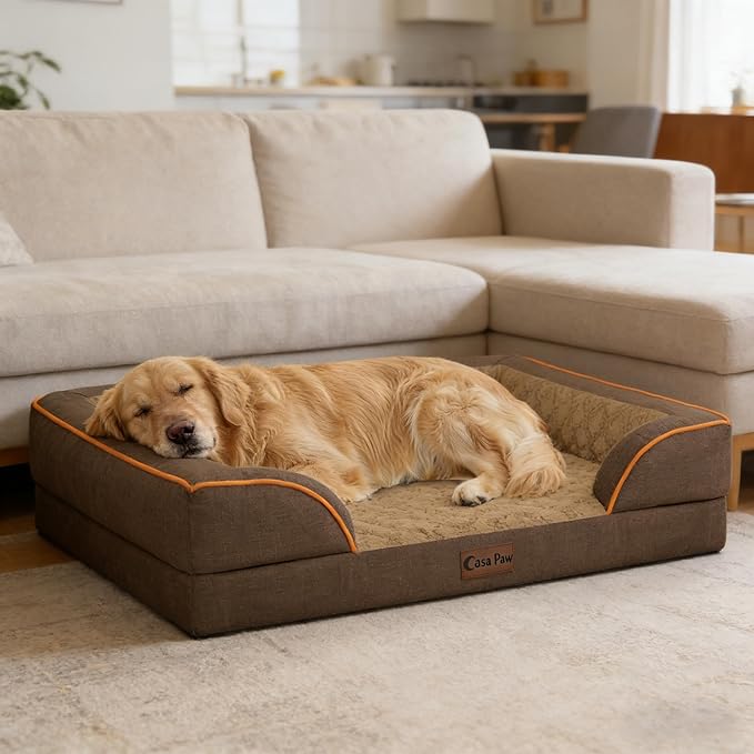 Orthopedic XL Dog Beds, Waterproof Memory Foam Big Pet Bed for Extra Large Sized Dogs 45x35Inch, Non-Slip Bottom and Egg-Crate Foam Dog Couch Bed with Washable Removable Cover, Brown