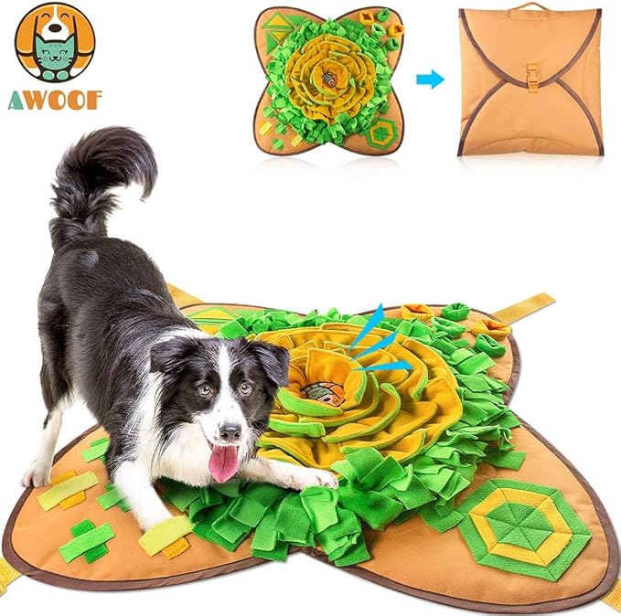 AWOOF Snuffle Mat Pet Dog Feeding Mat, 28''x28'' Interactive Dog Puzzle Toys Encourages Natural Foraging Skills