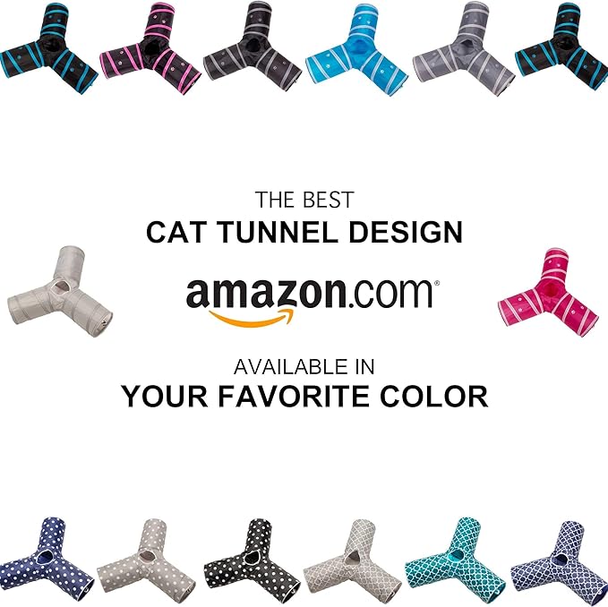 Cat Tunnel - Collapsible 3 Way Play Toy - Tube Fun for Rabbits, Kittens, and Dogs - Aqua