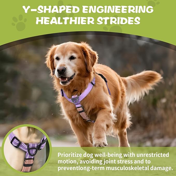 No-Pull Harness,Y-Shaped Design,Buckle-Neck Balance Harness with Reflective Stitching, Ideal for Dog Training and Night Walking, Padded Handle, Durable High-Tensile Nylon-Pink-S