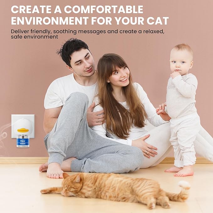 Cat Calming Diffuser, 4 in 1 Cat Pheromones Calming Diffuser, Multicat Calming Diffuser, Relaxing Pheromone for Cat Relief Stress Anxiety Fighting Scratching, 1 Diffuser 3 Refill(48ml)