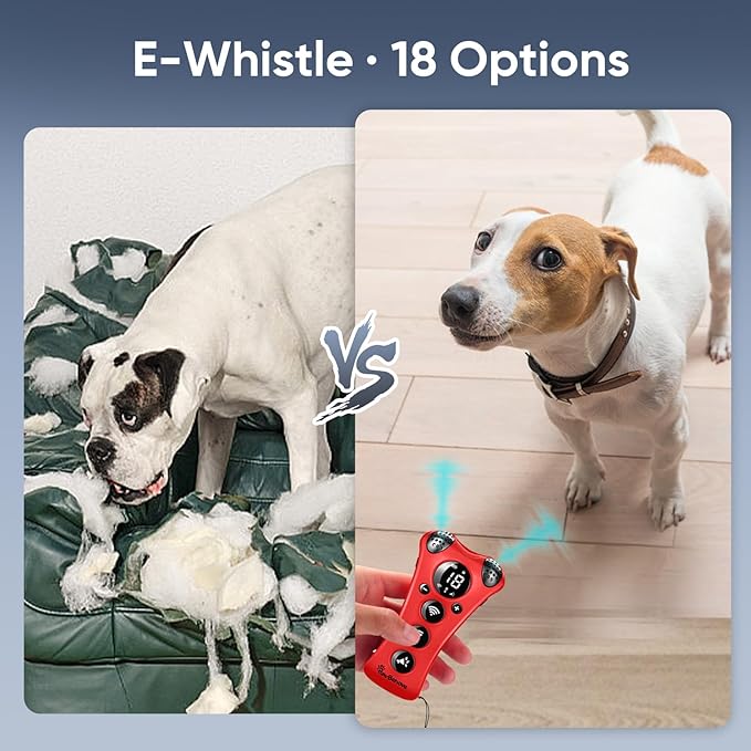 Ultrasonic Dog Bark Deterrent Device β10-Level Adjustable Anti Barking Trainer with Flashlight, Strobe, E-Clicker(18 Whistle Sounds)βNo Shock, Collar-Free Dog Behavior Correction Devices