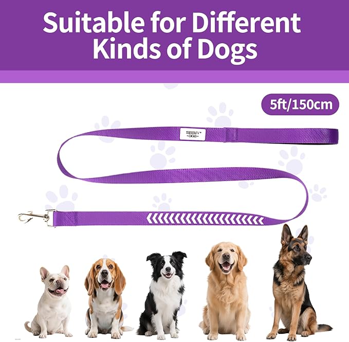 Reflective Dog Leash Fix Length, Waist for Dog Walking, Running for Small &Medium Dogs with Reflective Strips Purple