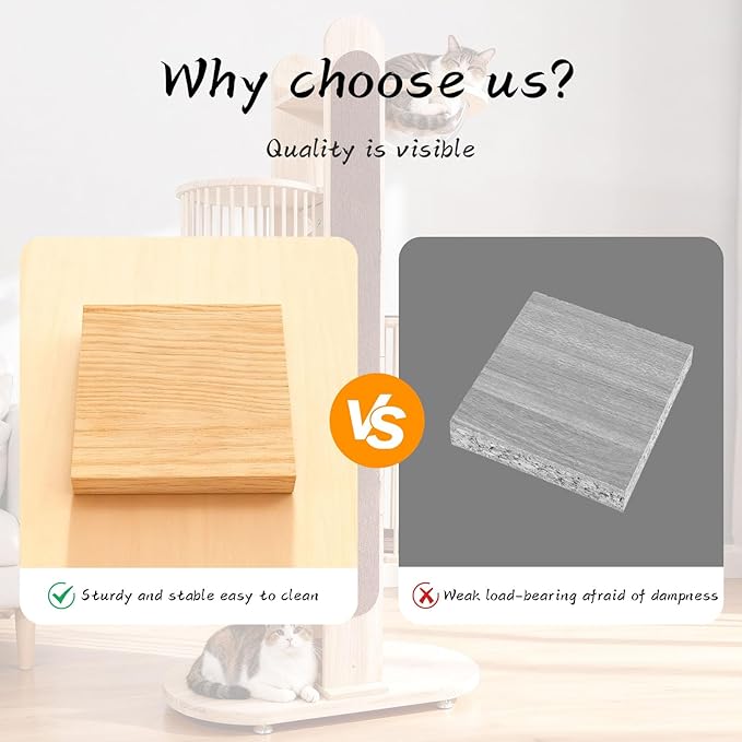 Natural Solid Wooden Cat Tower, 67''Modern Multi-Level Cat Tree Tower, Cat Tower for Indoor with Sisal Scratching Post Luxury Large Cat Furniture,Brown