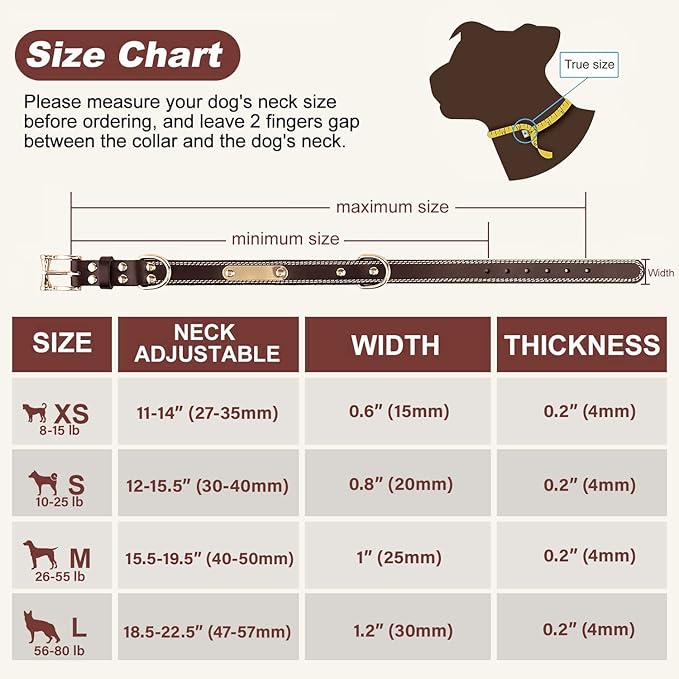 Personalized Custom Leather Dog Collar with Engravable Nameplate - Durable Name Tag Collar - Customizable Dog Collar - Comfortable ID Collars for Small, Medium, Large Dogs (X-Small)