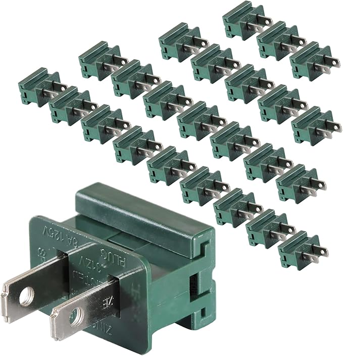 Male Vampire Plug - 25PCS SPT-2 Green Electric Plugs for Christmas Light Strings & Lamps and DIY Projects