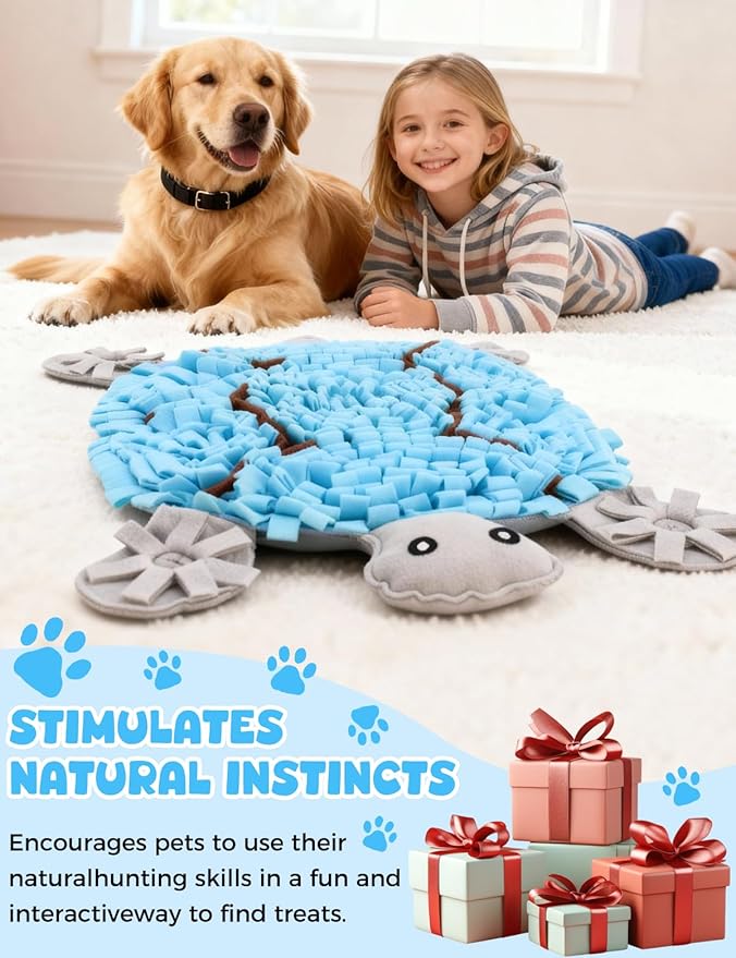 Snuffle Mat for Dogs, Turtle Design 28.8''×22.8 ''Inch Large Snuffle Mat for Dogs, Slow Feeder Dog Food Mat, Mental Stimulation Enrichment Puzzle Feeder Dog Toy for Anxiety Relief(Blue)