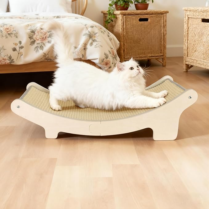 HOTEAGLE Sisal Cat Scratcher Pad Indoor -Natural Cat Hammock for Scratching and Lounging, Durable Wooden Cat Bed Ideal for Large/Small Cats