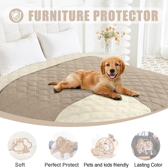 Smiry Waterproof Dog Bed Cover Blanket 30x53, Soft Reversible Pet Blanket, Washable Leakproof Cats Dogs Couch Cover for Sofa, Couch, Furniture, Lattice, Taupe/Beige