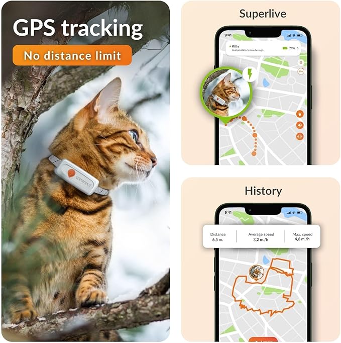 Weenect Cat XS - New GPS Tracker for Cats | Real-time Mini GPS Tracker for Cats | Smallest Model on The Market | Collar Included | Subscription Required
