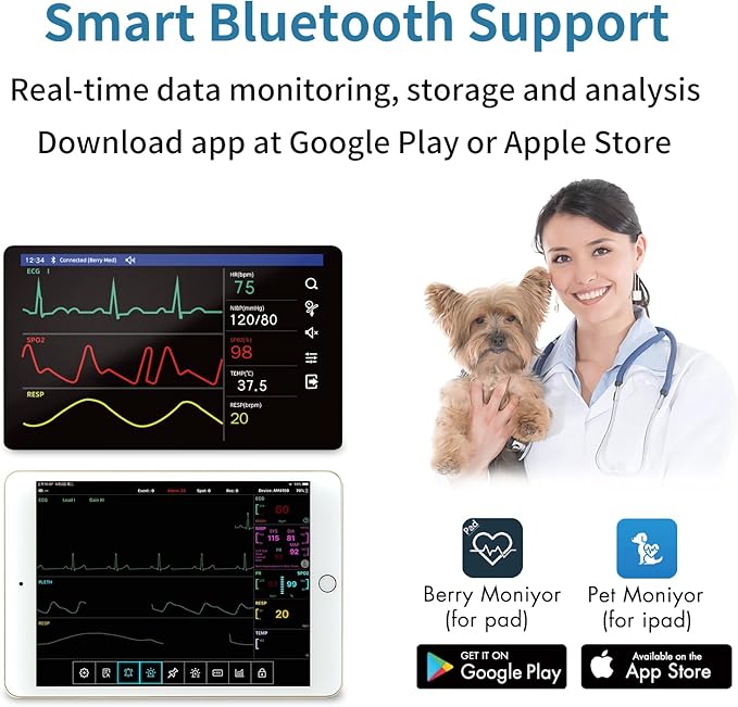 BERRY Veterinary Monitor for Pet,Data storage, analysis, export, Monitoring 6 Parameters for Animal(include Dogs and Cats) as Clinical Equipment