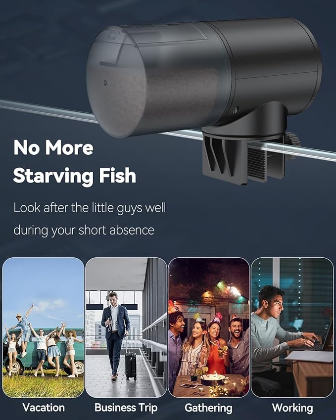 Pawfly Automatic Fish Feeder for Aquarium USB Rechargeable Vacation Timer for Fish Tank 200 ml Adjustable Auto Fishes Food Dispenser for Pellets Granules & Strips