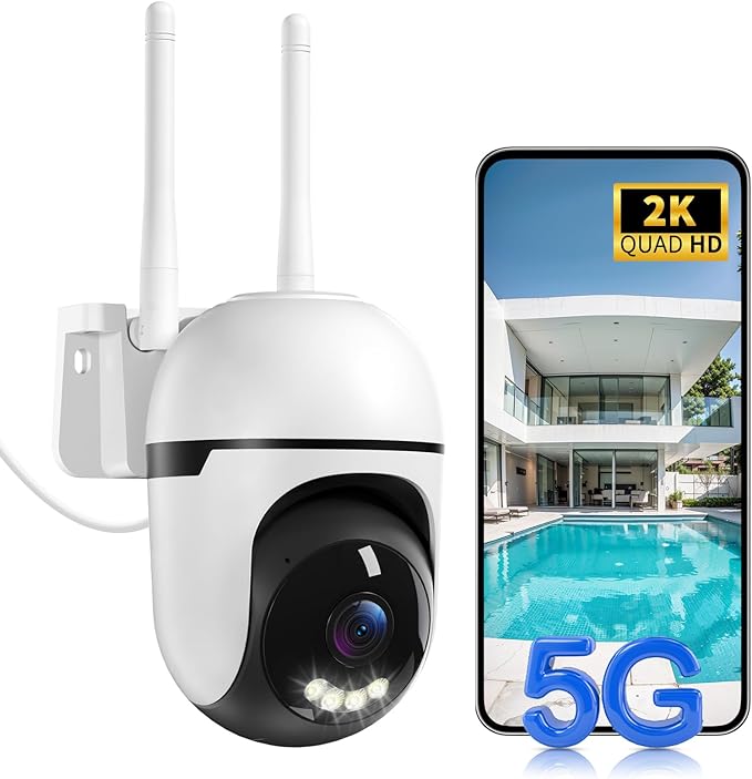 Security Camera Outdoor Wired,5GHz WiFi Camera for Home Security,360°View Two-Way Audio,AI Detection,2K Color Night Vision,Cloud & SD Card,24/7 Continuous Recording,Integrated AI 911 Emergency Alarm