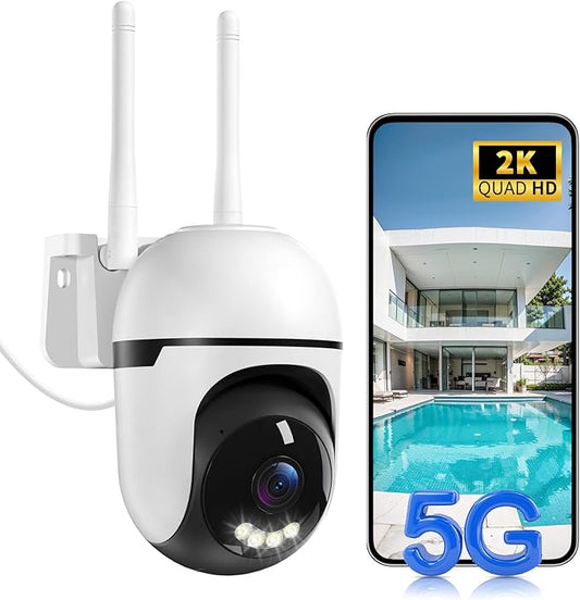 Security Camera Outdoor Wired,5GHz WiFi Camera for Home Security,360°View Two-Way Audio,AI Detection,2K Color Night Vision,Cloud & SD Card,24/7 Continuous Recording,Integrated AI 911 Emergency Alarm