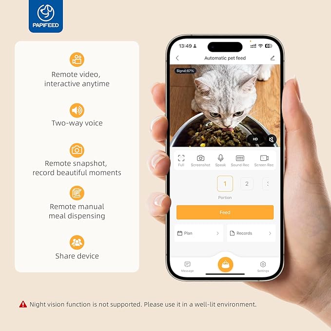 PAPIFEED Automatic Cat Feeder with Camera, Adjustable Angle 2.4G WiFi Pet Feeder,3.5L/15 Cup Timed Dispenser,Timed Feeder for Remote Feeding with Stainless Steel Bowl up to 10 Meals Per Day with APP
