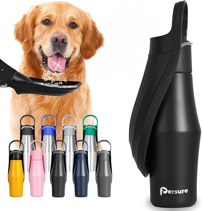 27 OZ Dog Water Bottle Portable Stainless Steel Convenient Pet Water Dispenser, Leak Proof Puppy Travel Water Bowl for Dog Outdoor Walking, Hiking, Perfect Size For All Dog Breeds, Whole Black