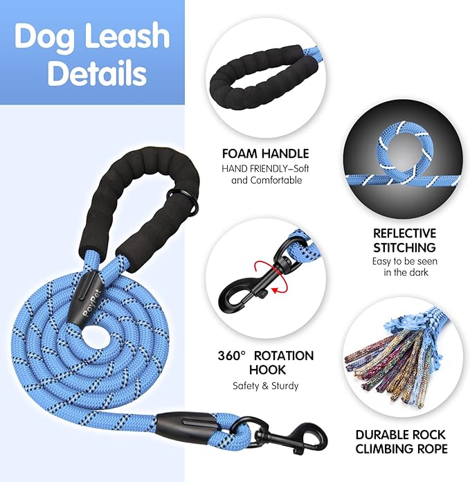PoyPet No Pull Dog Harness and 5 Feet Leash Set, Release on Neck Reflective Adjustable Pet Vest, Front & Back 2 D-Ring and Soft Padded Pet Harness with Handle for Small to Large Dogs(Light Blue,XL)