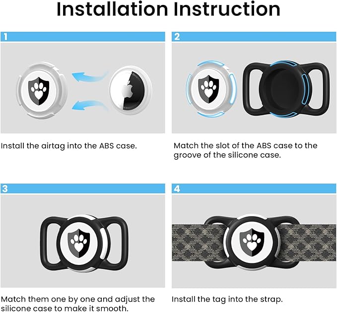 Waterproof for AirTag Dog Collar Holder, Silicone Air tag Holder for Cat & Dog Collars, Ultra-Durable, Lightweight Case (Medium, Black)